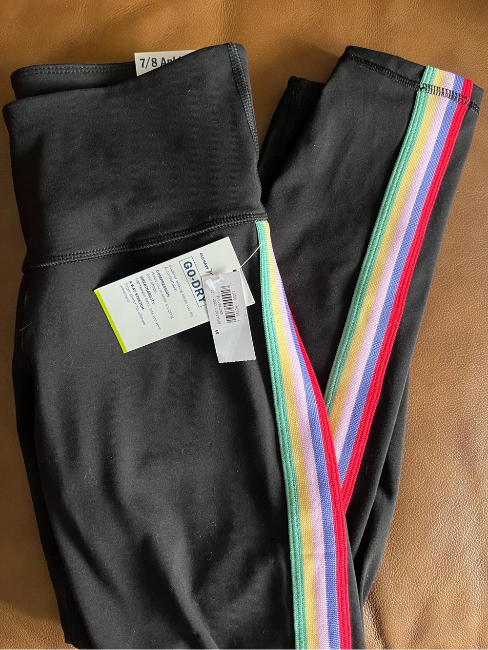 New Black 7/8 Leggings with Side Stripes